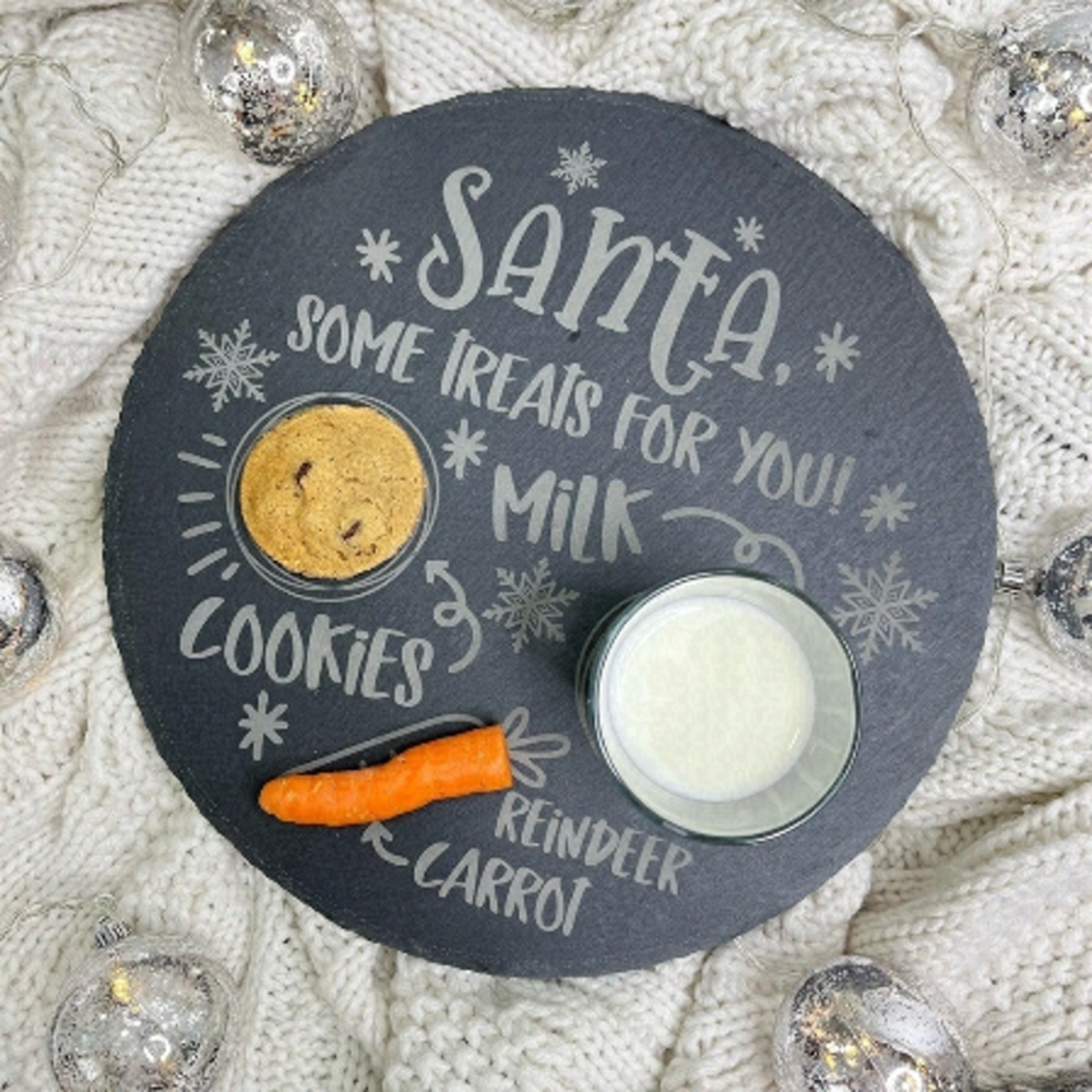 𝅺custom Engraved 12” Round Slate Santa Treat Tray Christmas Eve Tradition Decor